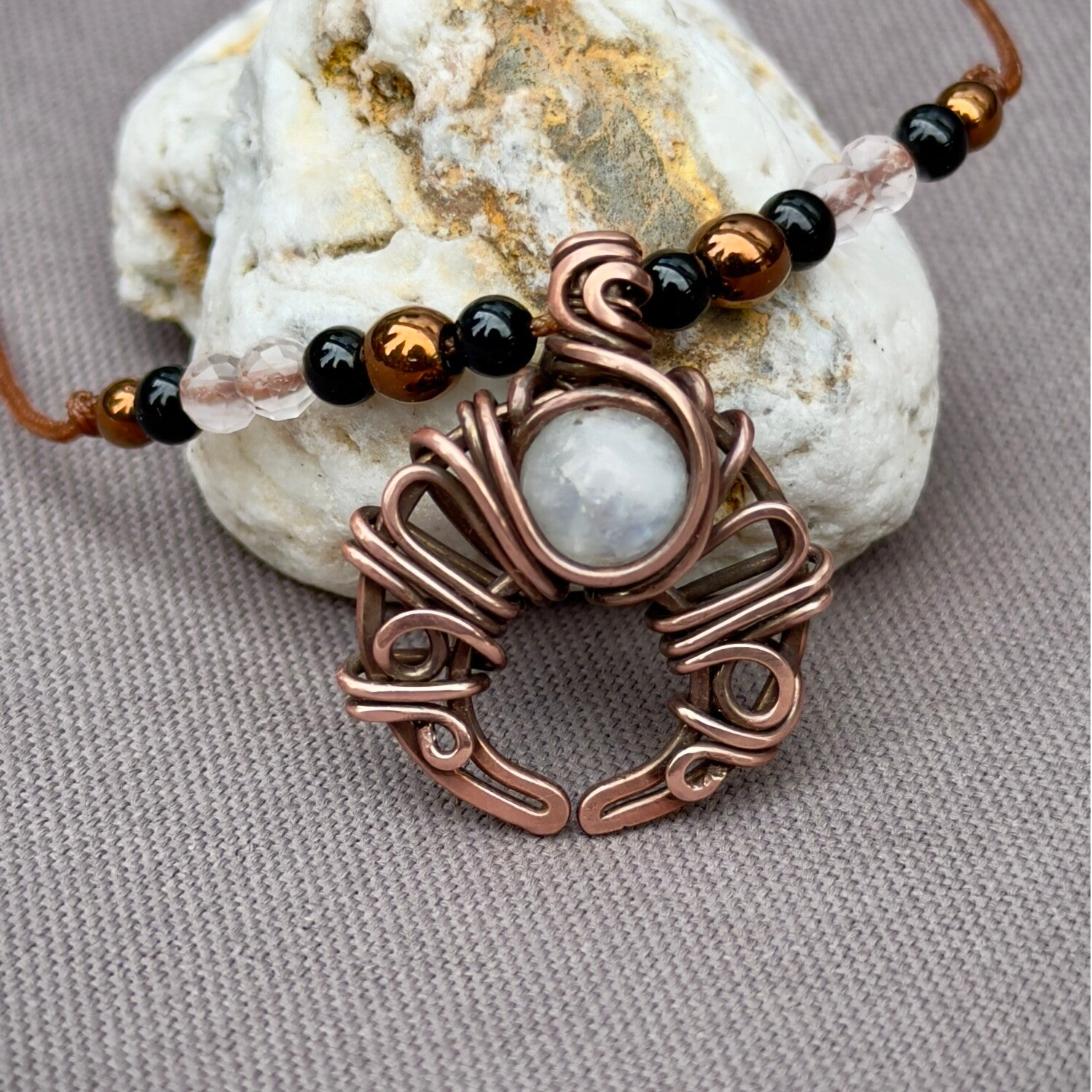 Lunula Necklace witch Moon Stone - Wire Wrap ca. 2 cm