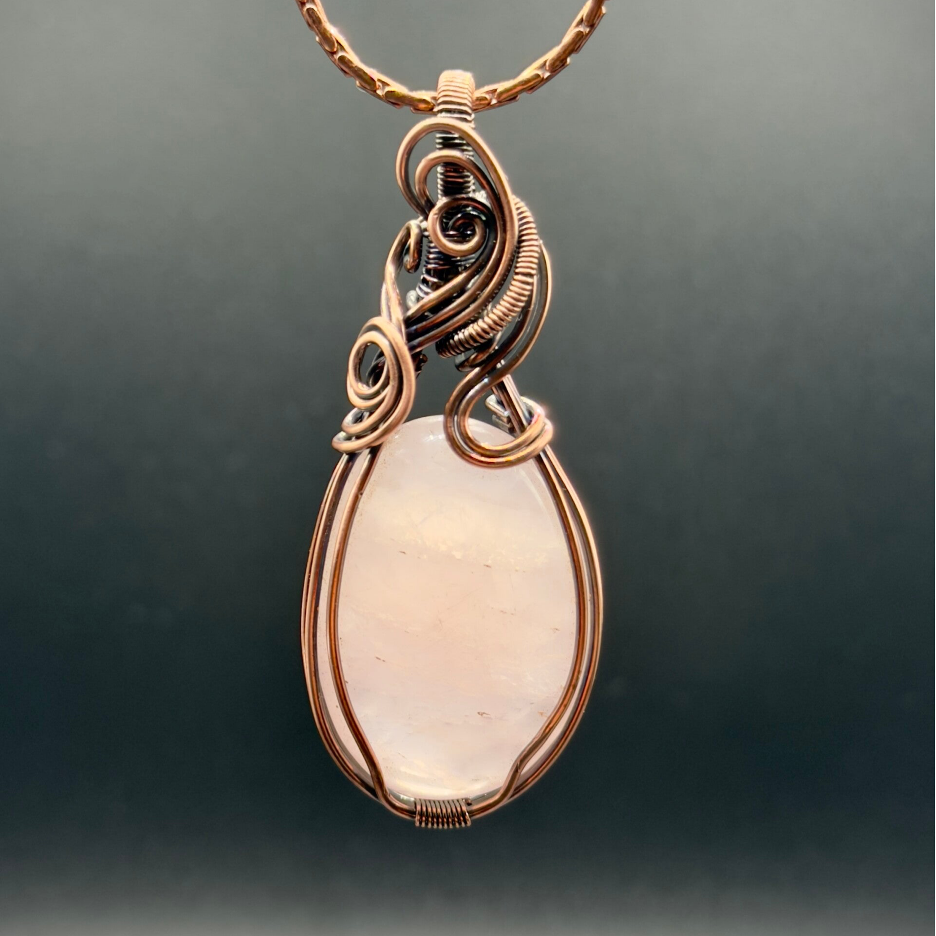 Rose Whisper - Rose Quartz & Copper Pendant