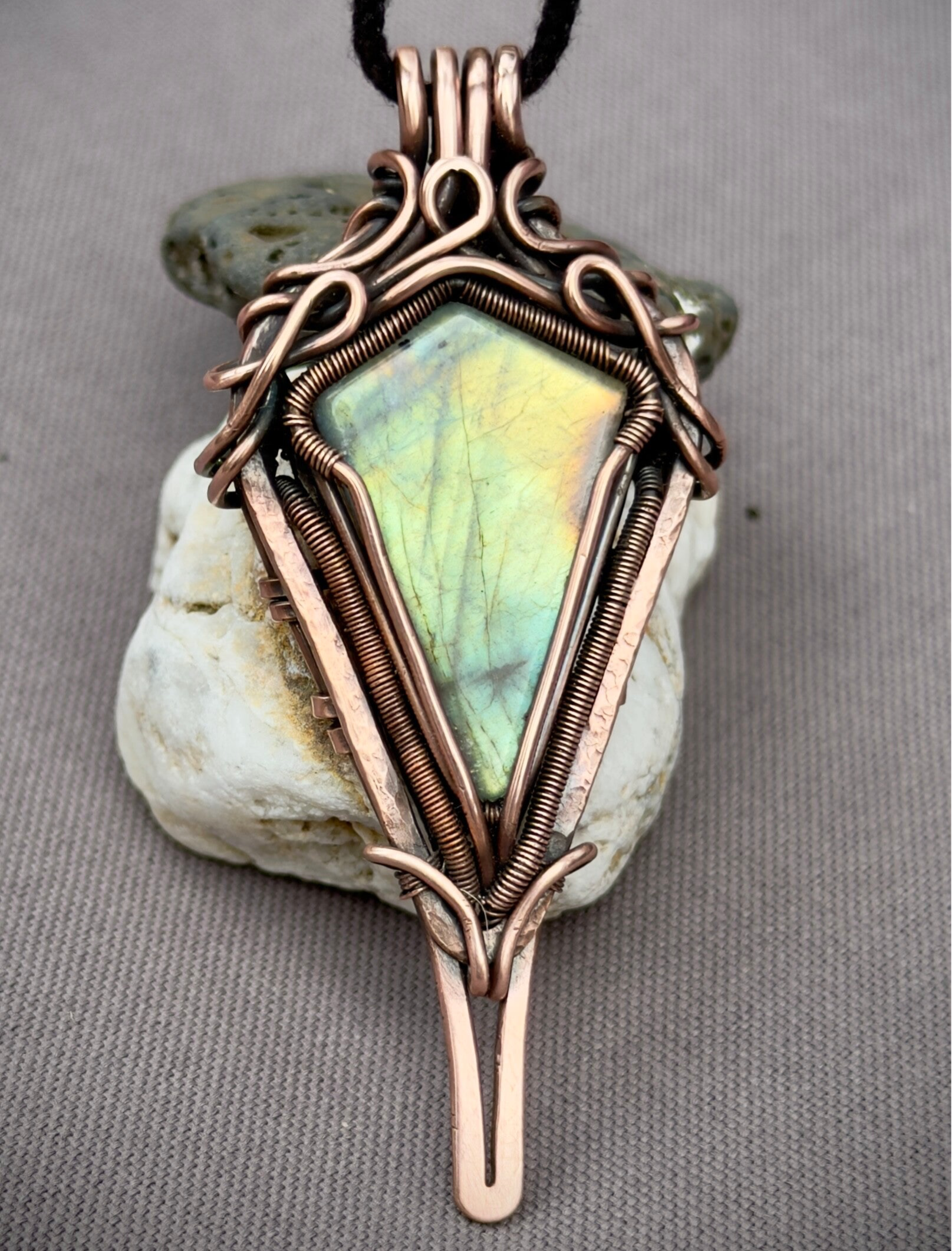 Wire Wrapped Labradorite Pendant ca. 7 cm