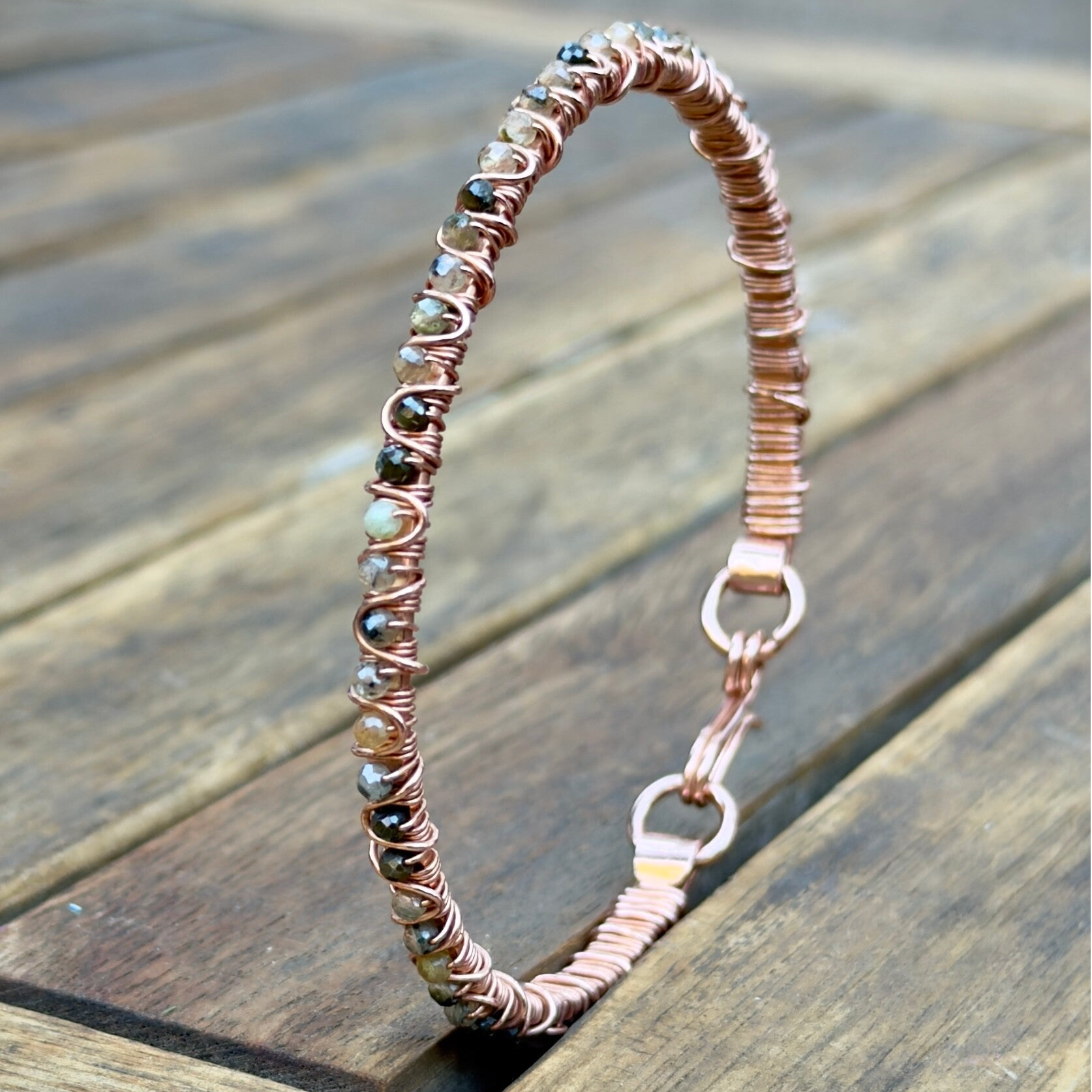 Copper Bracelet with Prehnite- Leo & Libra (17 cm)
