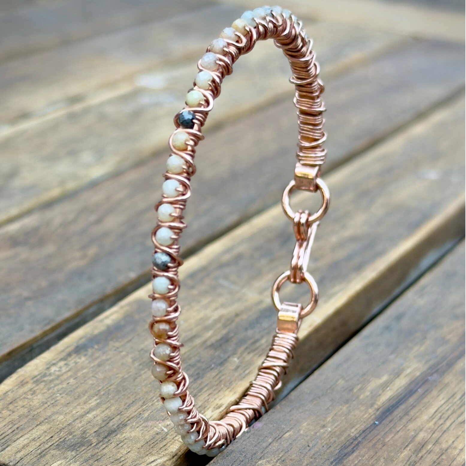 Copper Bracelet with Amazonite Vigro & Aquarius (17 cm)