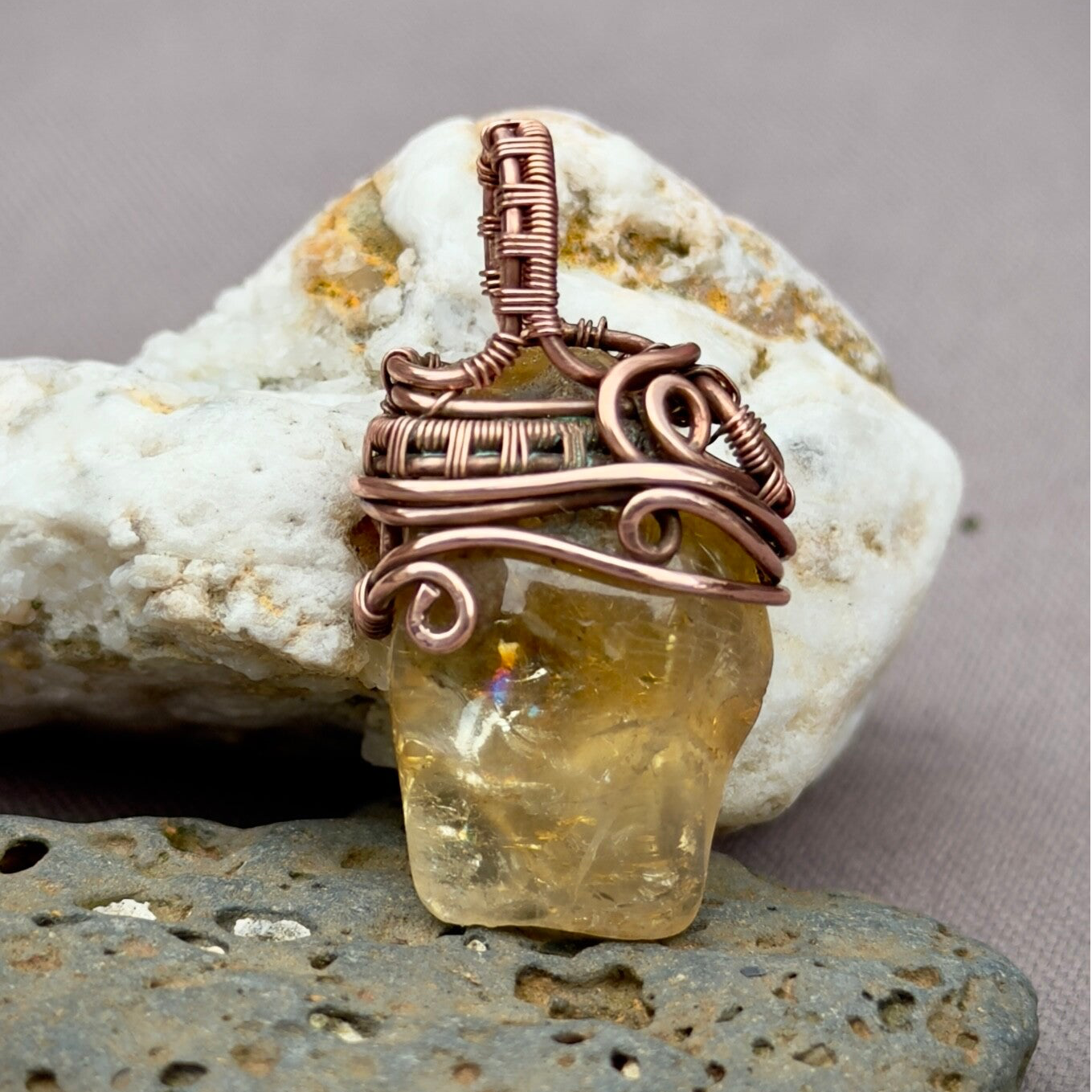 Wire Wrapped Pendant with Citrine ca. 2 cm