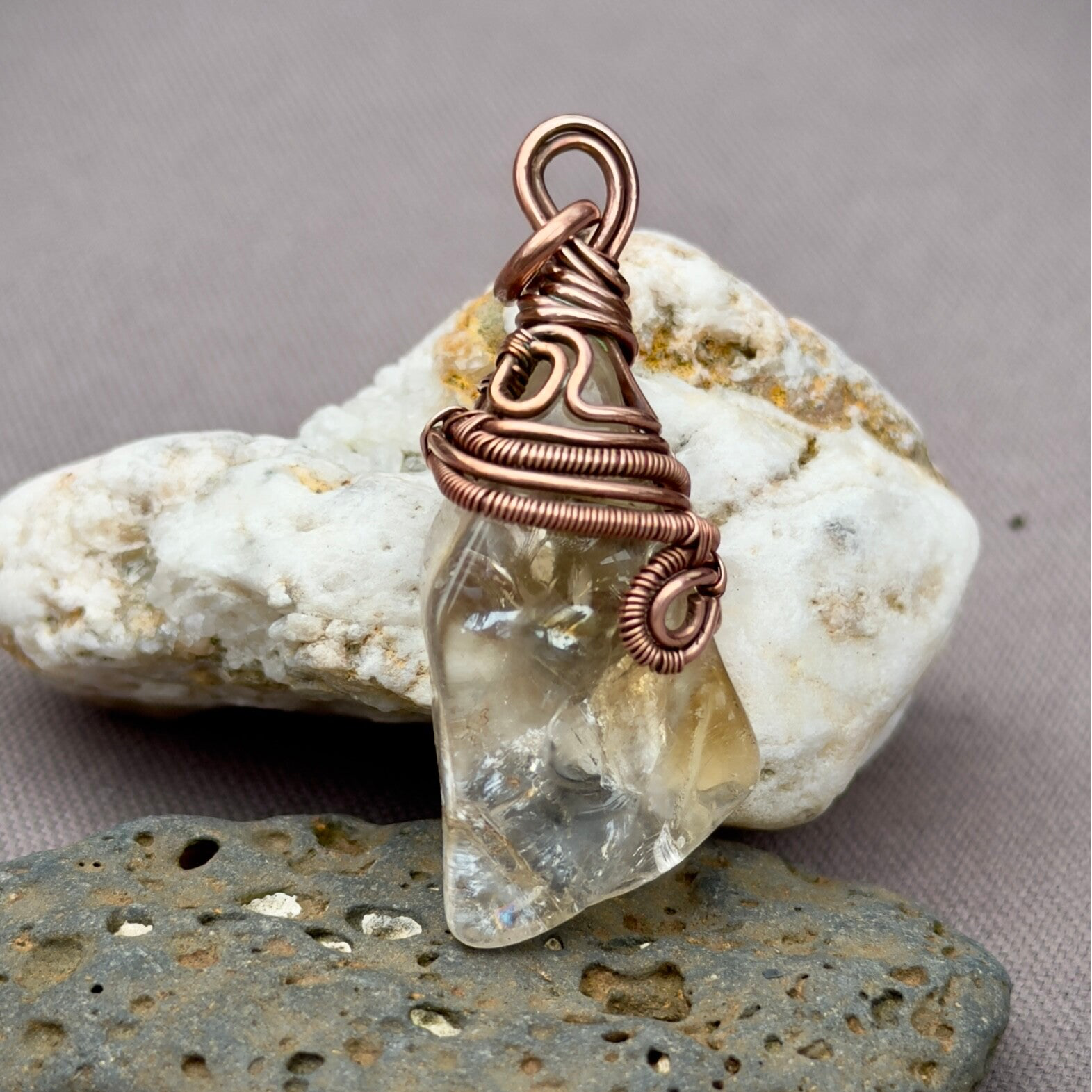 Wire Wrapped Pendant with Citrine ca.2 cm