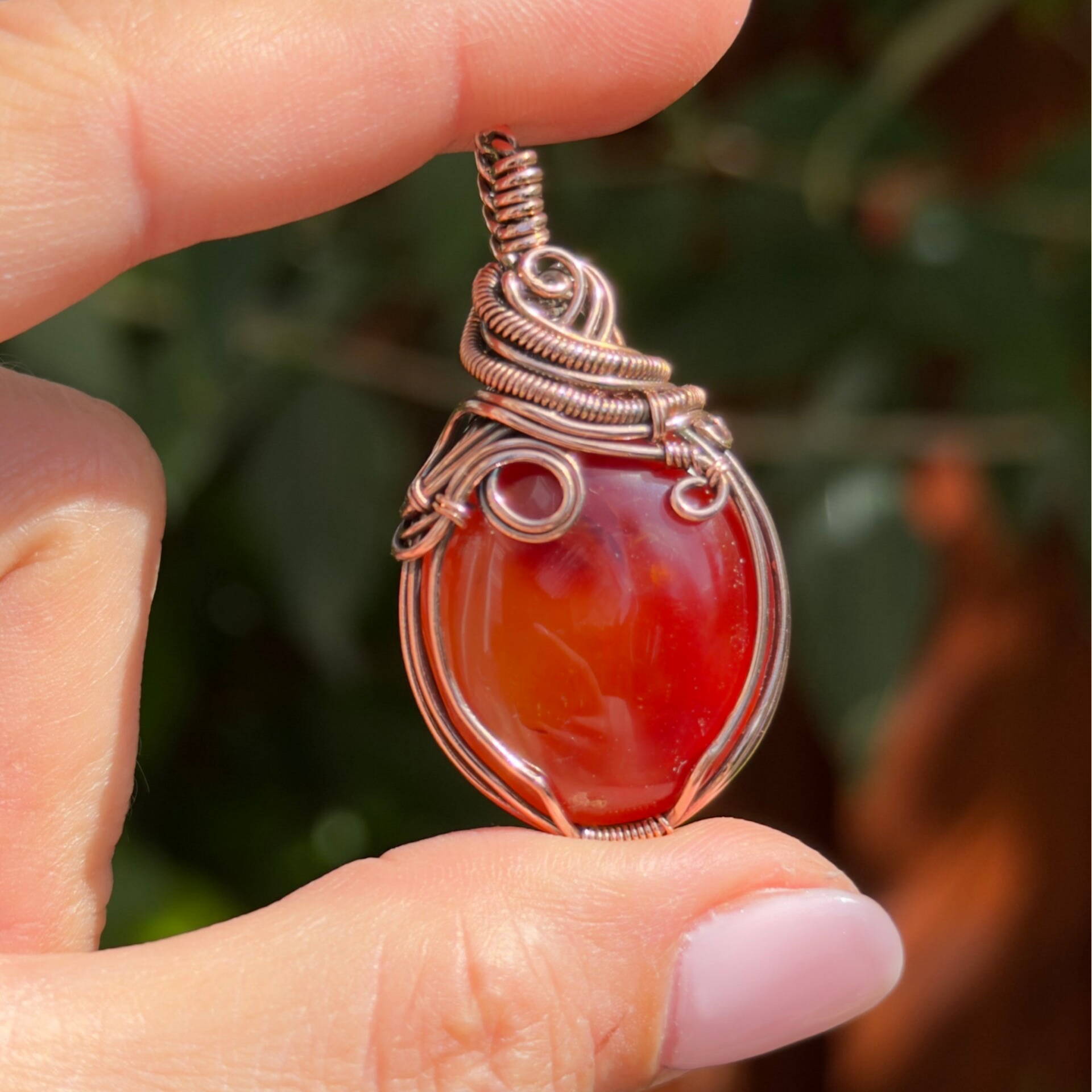 Carnelian in Copper Pendant ca. 4 cm
