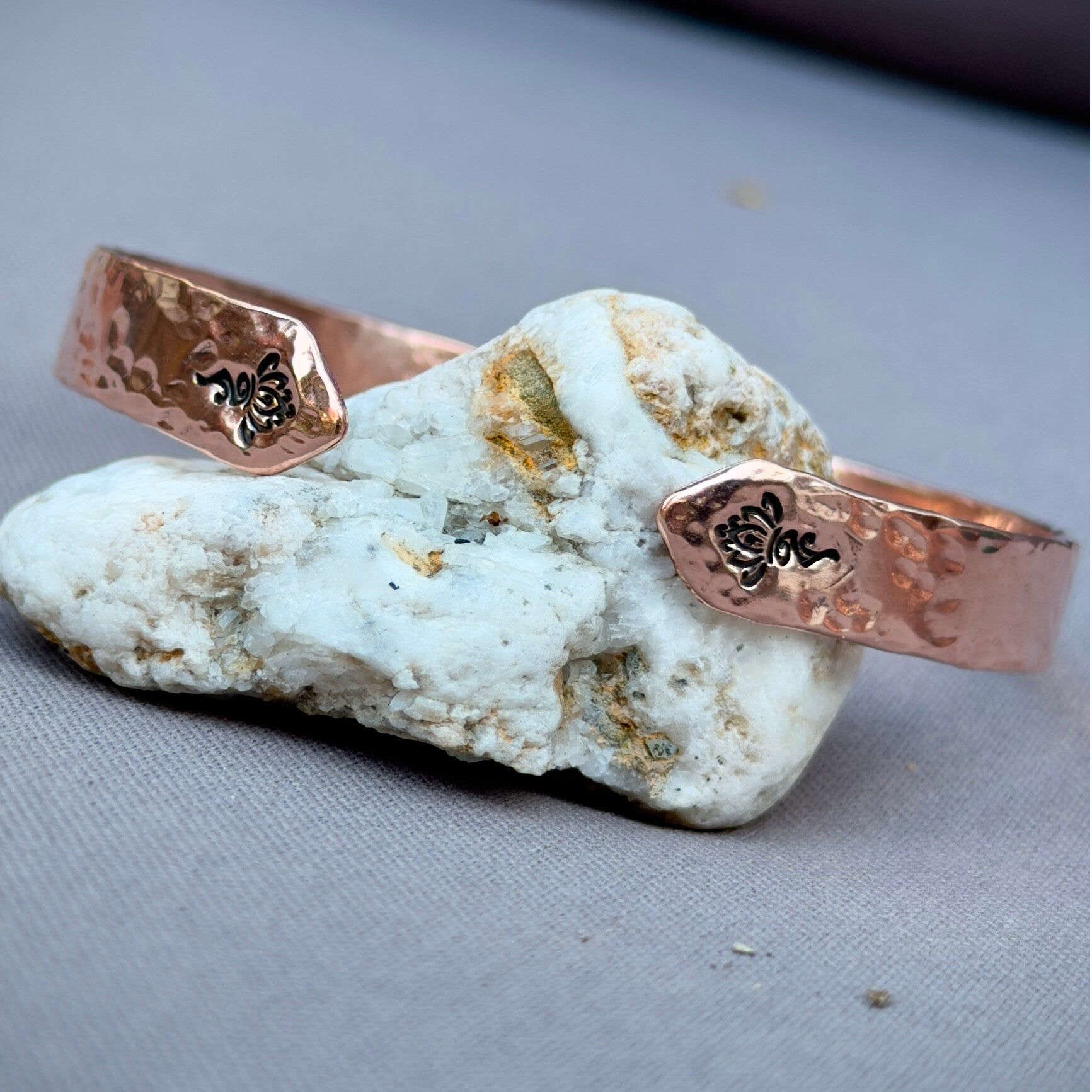 Hammered Copper Cuff with Lotus