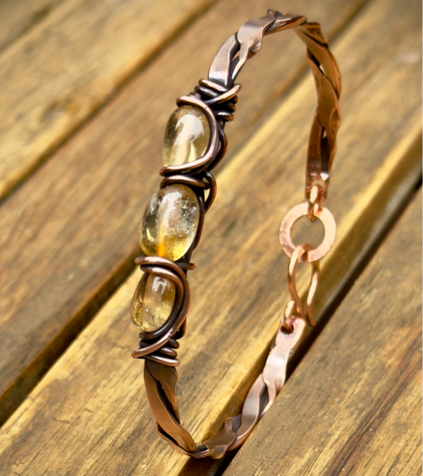 Citrine Stone in Copper - Bracelet (19 cm)