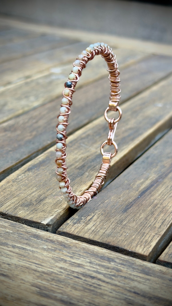 Copper Bracelet with Amazonite Vigro & Aquarius (17 cm)