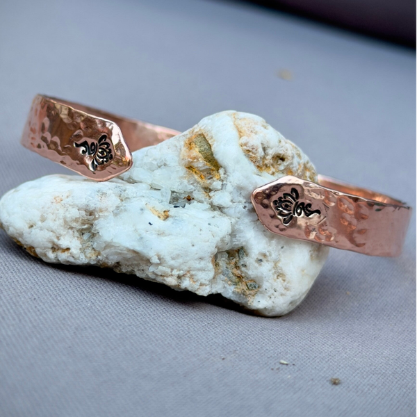 Hammered Copper Cuff with Lotus