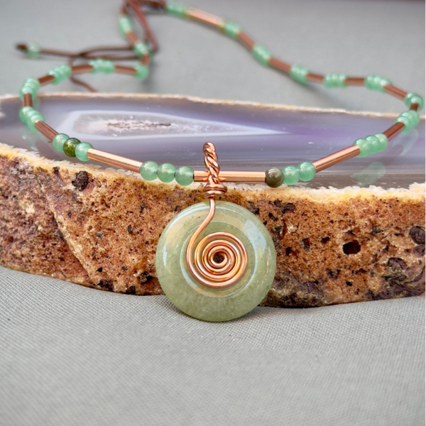 Spiral Necklace With Aventurine (Copper) ca. 3 cm