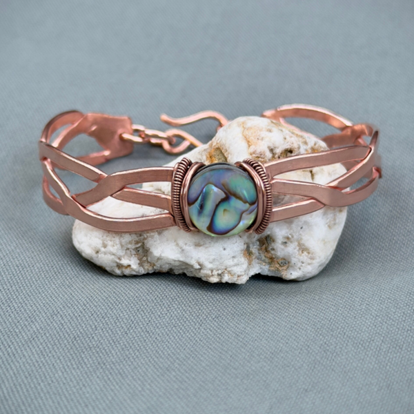 Copper Braid Bracelet with Abalone Shell 19 cm