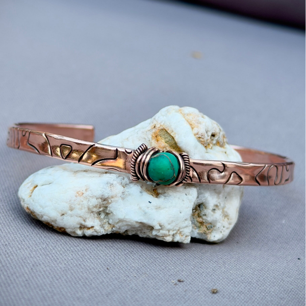 Ancient Pattern Copper Bracelet with Landscape Jasper