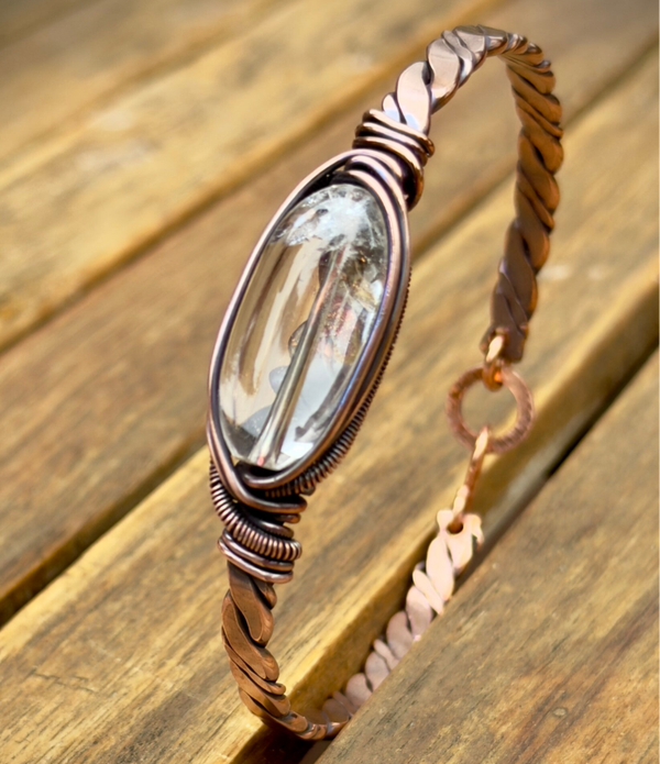 Clear Crystal Quartz Copper Bracelet (19 cm)