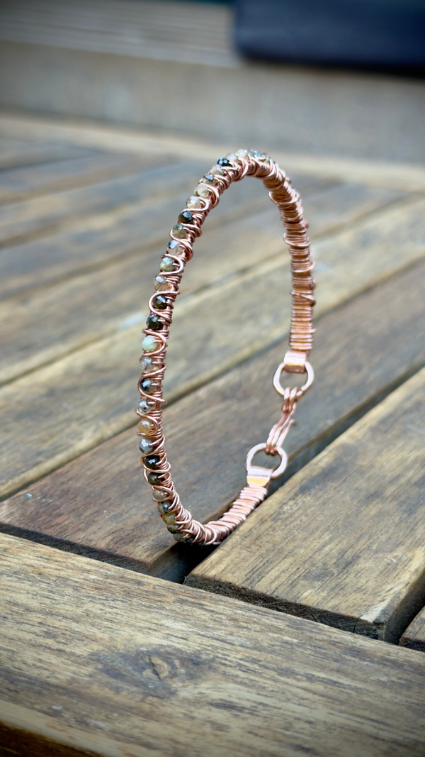 Copper Bracelet with Prehnite- Leo & Libra (17 cm)