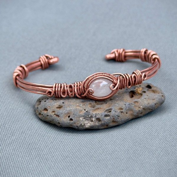 Wire Wrapped Bracelet with Moon Stone (copper) 16 cm