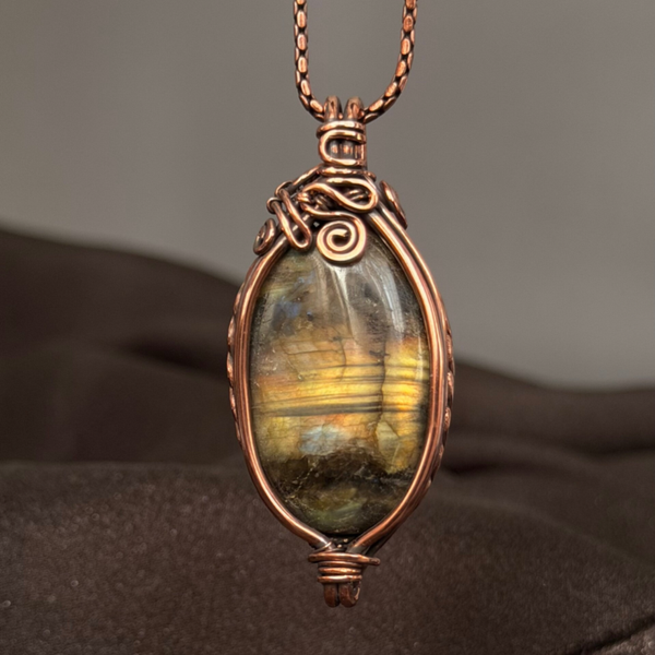 Solstice Veil - Labradorite & Copper Pendant