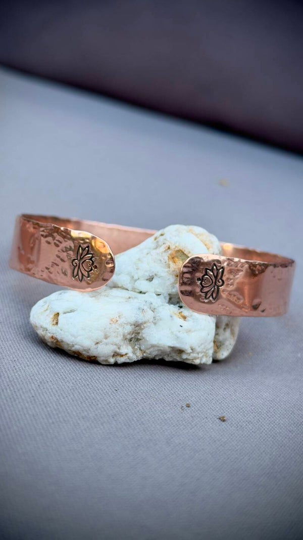 Hammered Copper Cuff with Lotus Flower