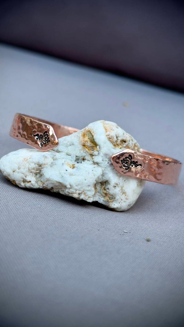 Hammered Copper Cuff with Lotus