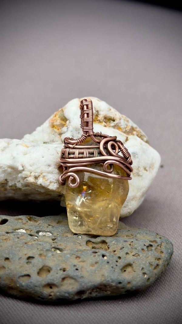 Wire Wrapped Pendant with Citrine ca. 2 cm