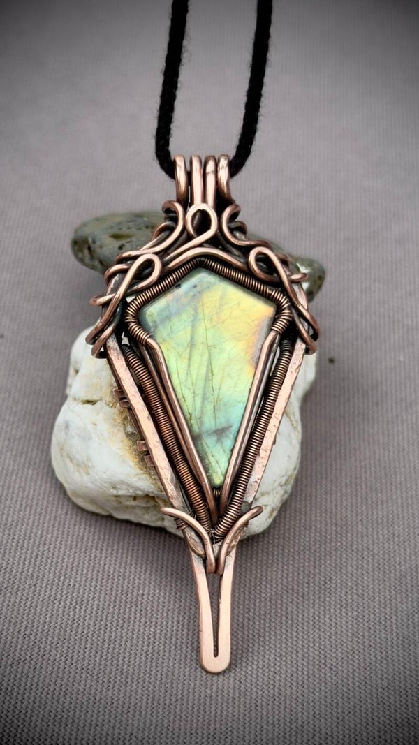 Wire Wrapped Labradorite Pendant ca. 7 cm