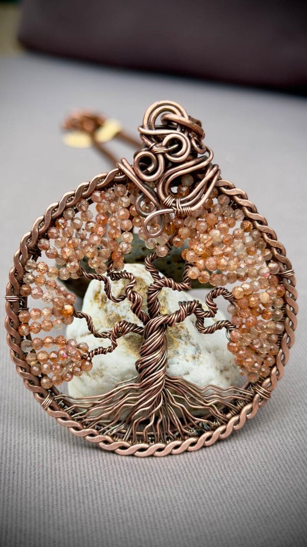 Tree Of Life Pendant with Sun Stone ca. 7 cm
