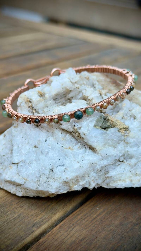 Copper bracelet with Aventurine & Agate - Taurus (17 cm)