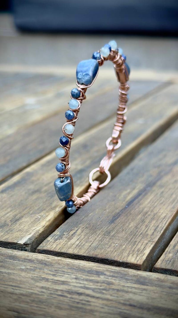 Copper Bracelet with Kyanite, Aquamarine & Lapis Lazuli - Libra, Pisces, Sagittarius & Taurus