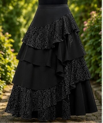 High waist ruffle layered maxi skirt