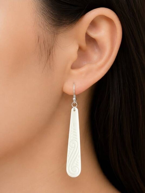 Carved drop Earrings (Real Bone)