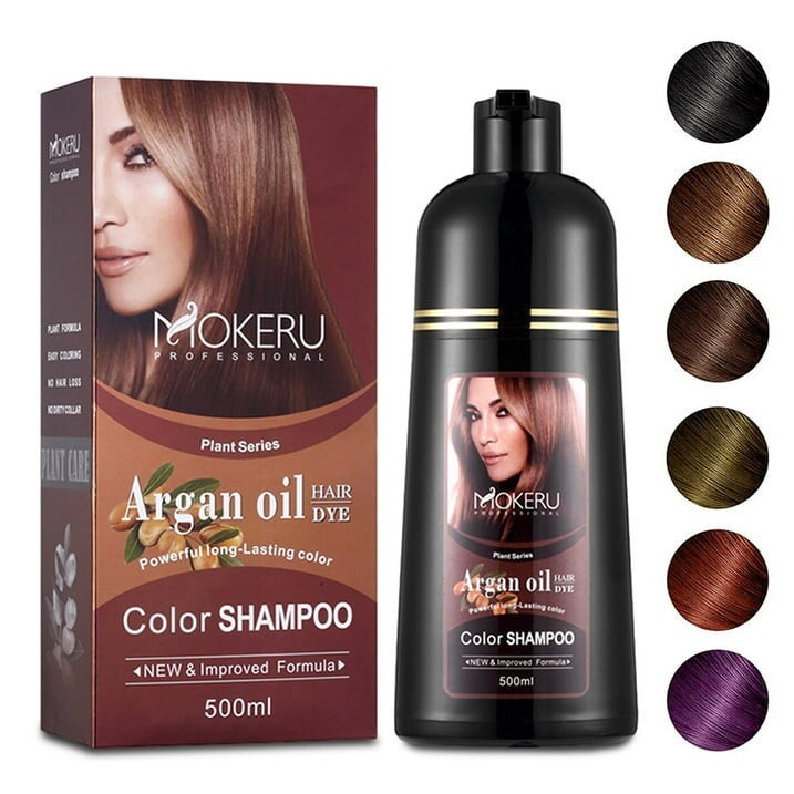 Mokeru Professional Argan Oil Hair Dye Shampoo For Men and Women All Hair Types . 500ml