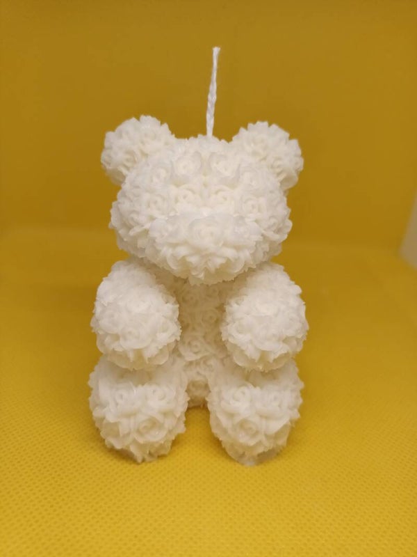 Bougie Ours avec Roses de taille Moyenne