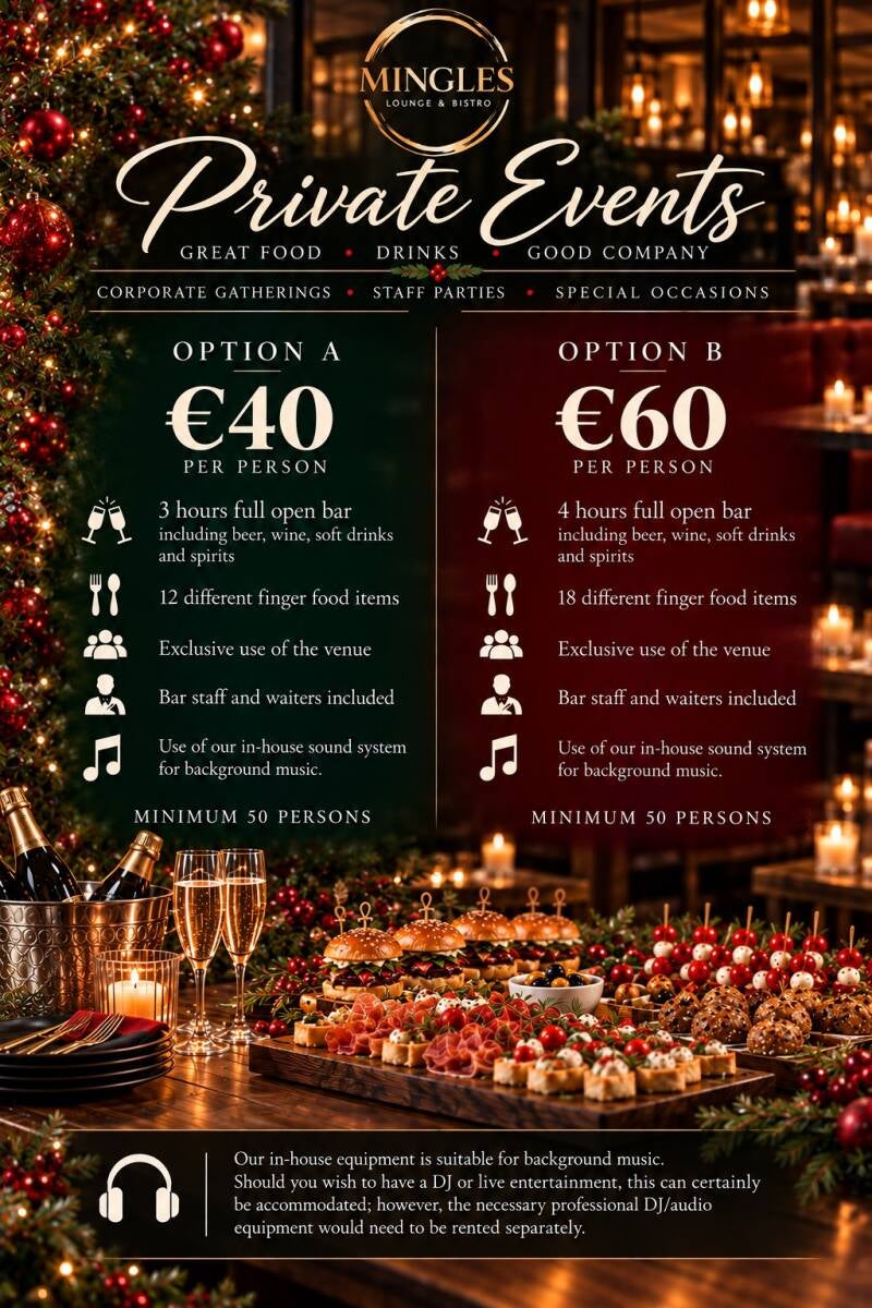 Open Bar Packages — €40 / €60 per person