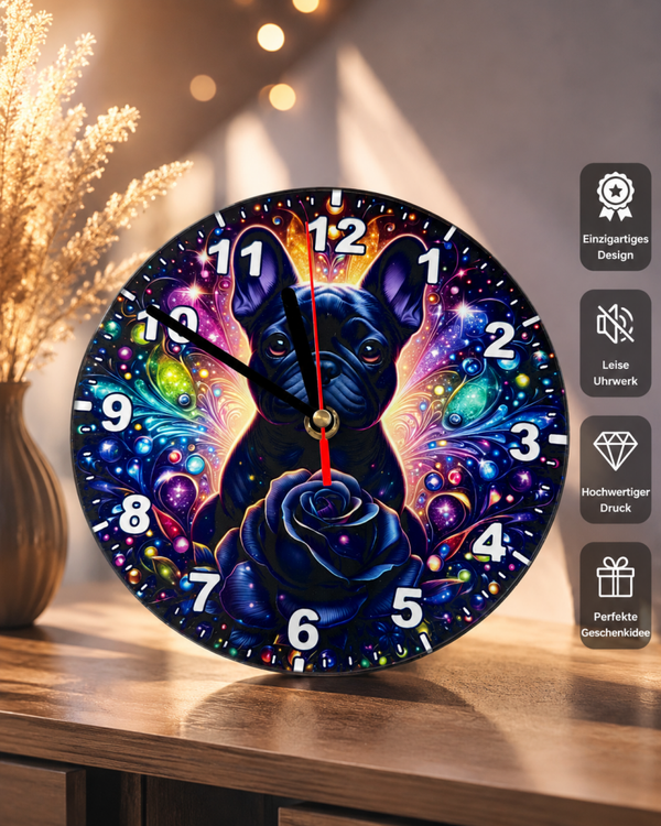 Wanduhr "Frenchie Galaxy" – Ein echter Blickfang für Hundefans 🖤🌌
