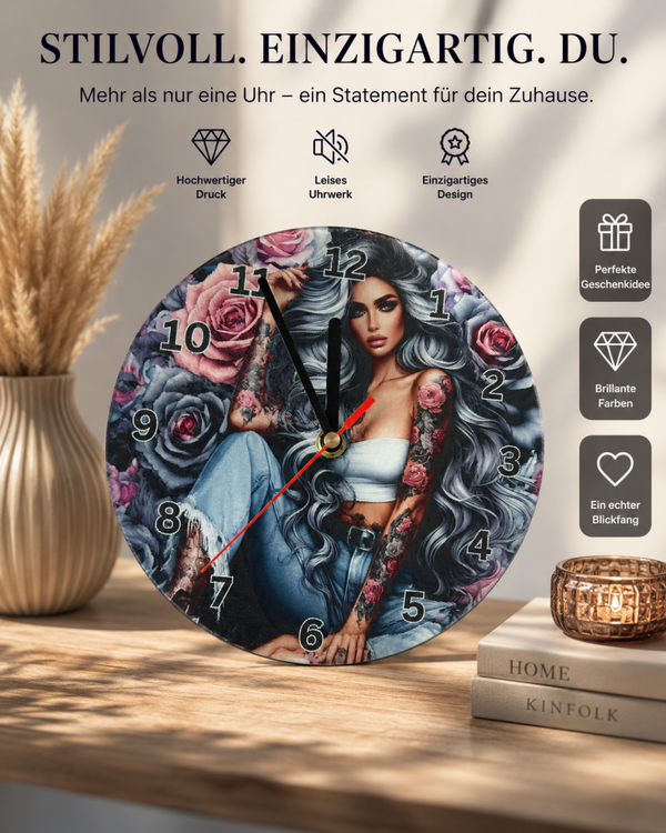 Wanduhr "Rose Ink" – Stilvoll. Einzigartig. Du. 🌹🖤