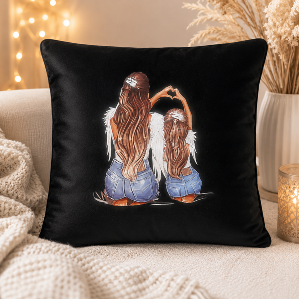 🖤 Samt-Kissenhülle „Mama & Tochter“ – 40 × 40 cm
