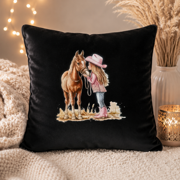 🐴 Samt-Kissenhülle „Pferdeliebe“ – 40 × 40 cm