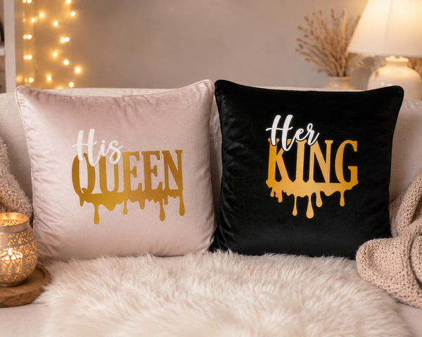 👑 Partner-Kissenhüllen „His Queen & Her King“ – 40 × 40 cm