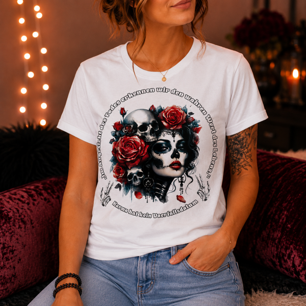 🤍 Damen T-Shirt – Gothic Design „Karma hat kein Verfallsdatum“ | Größe L