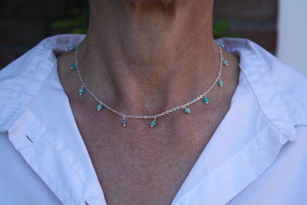 Amazoniet ketting (zilverkleurig)