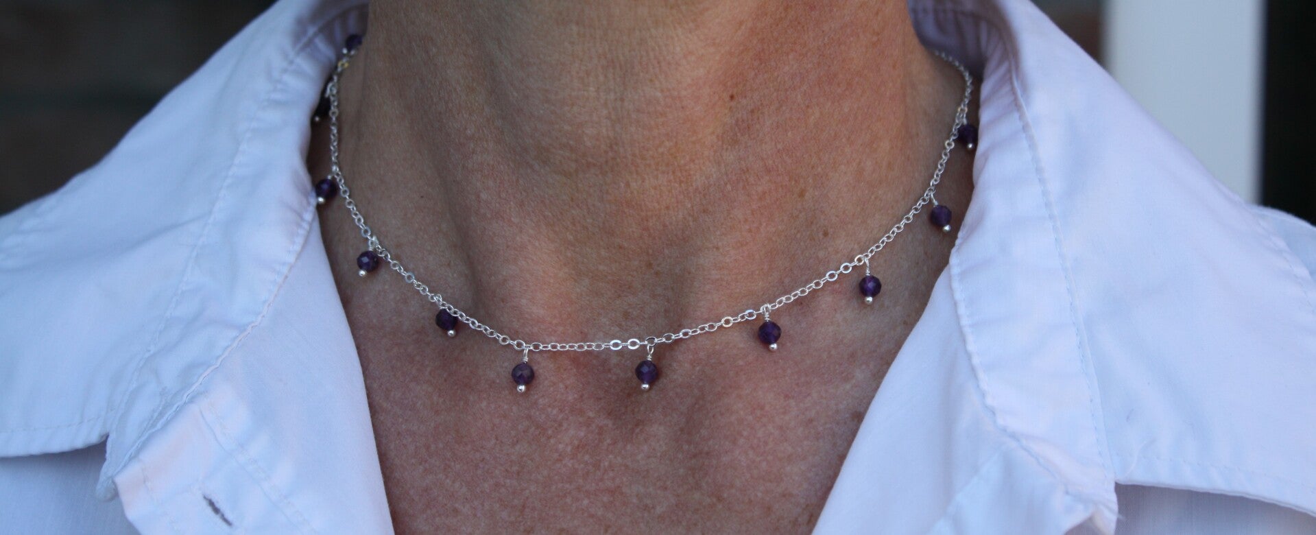 Amethist ketting (zilverkleurig)