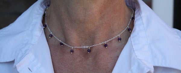Amethist ketting (zilverkleurig)