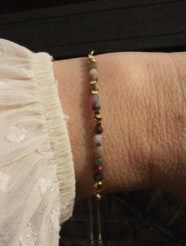 Watermeloen toermalijn armbandje (goudkleurig)