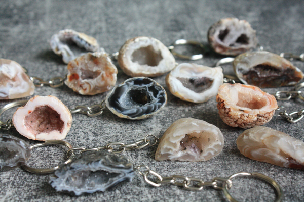 Agaat geode sleutelhanger