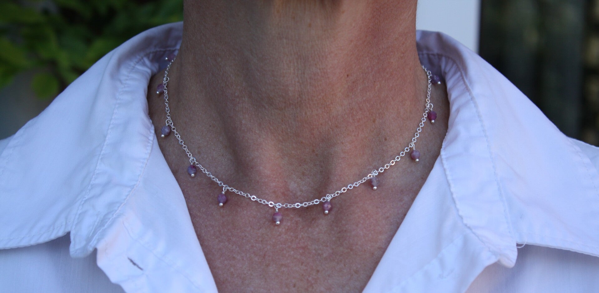 Roze toermalijn ketting (zilverkleurig)