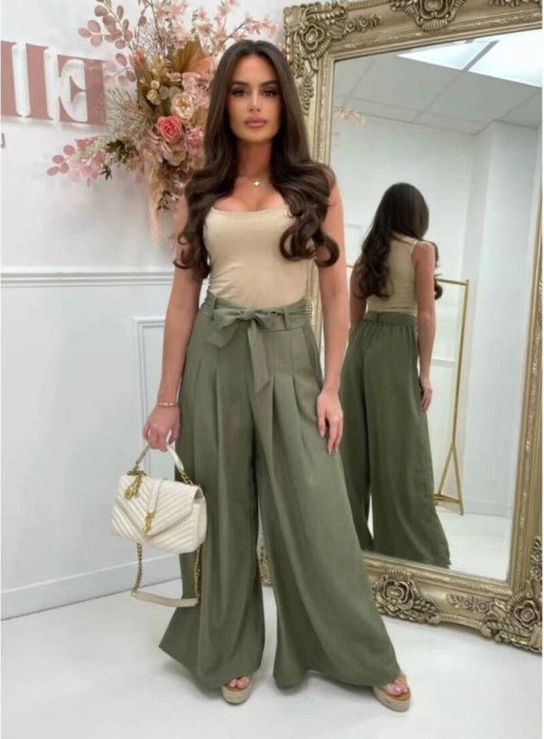 Pantalon double pli coupe large en Gris
