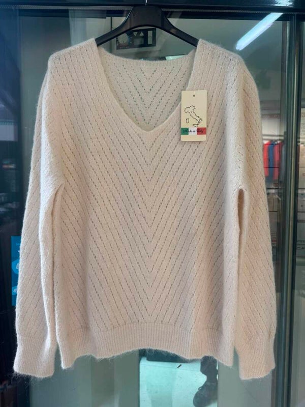 Pull en Maille Col V Motif Chevron