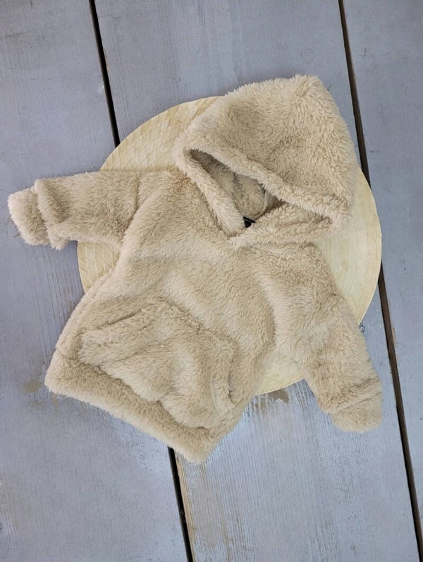 Sweat A Capuche Uni Faux Fourrure Doux Poche Centrale