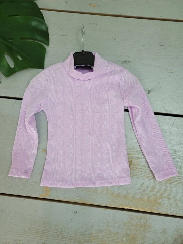 Top Uni Col Haut Motif Torsadé Manches Longues Légère Fille