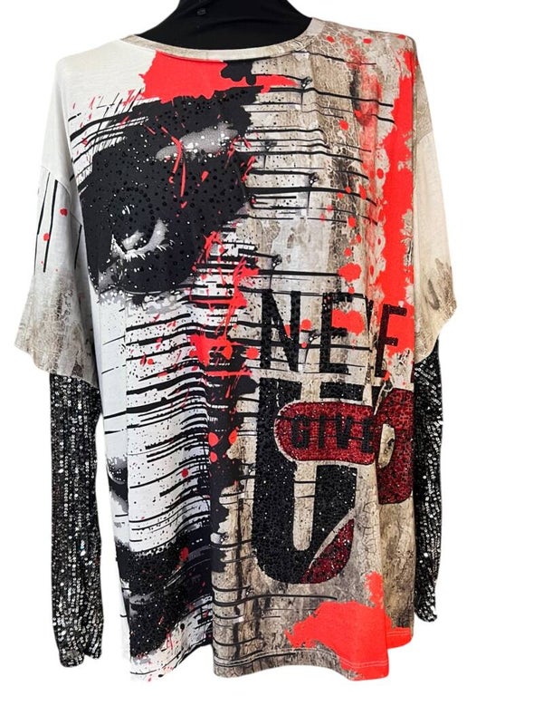 Rose shirt met glitter mouwen One Size
