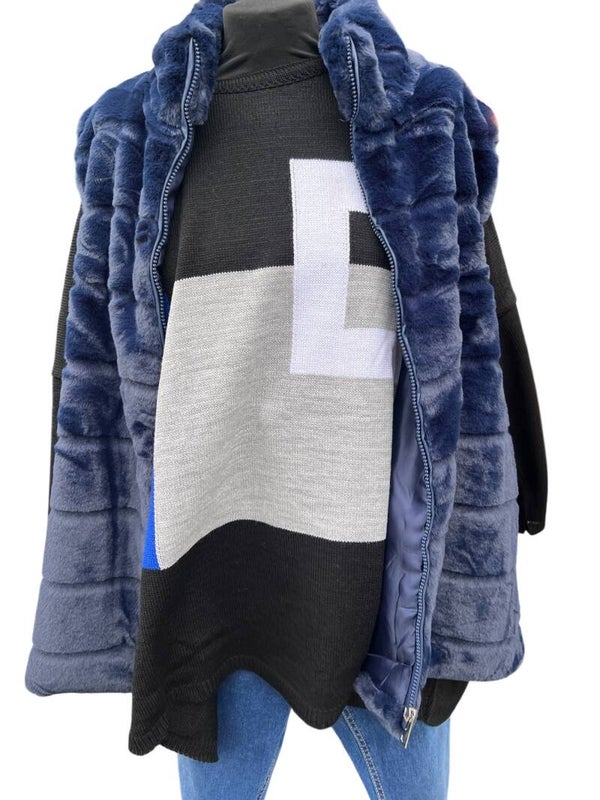 Body warmer mt 48 tot 52 Fake bont  blauw