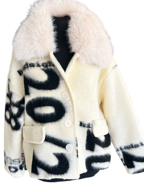 Kort jasje met fake bont kraag mt  XL